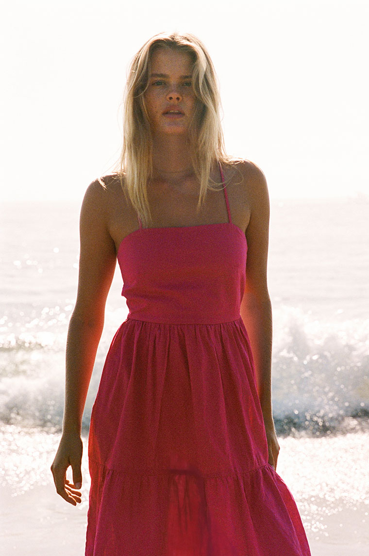 JOIE Midi Dress - pink linen cotton