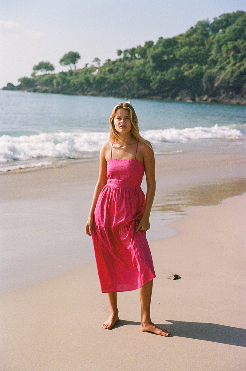 JOIE Midi Dress - pink linen cotton