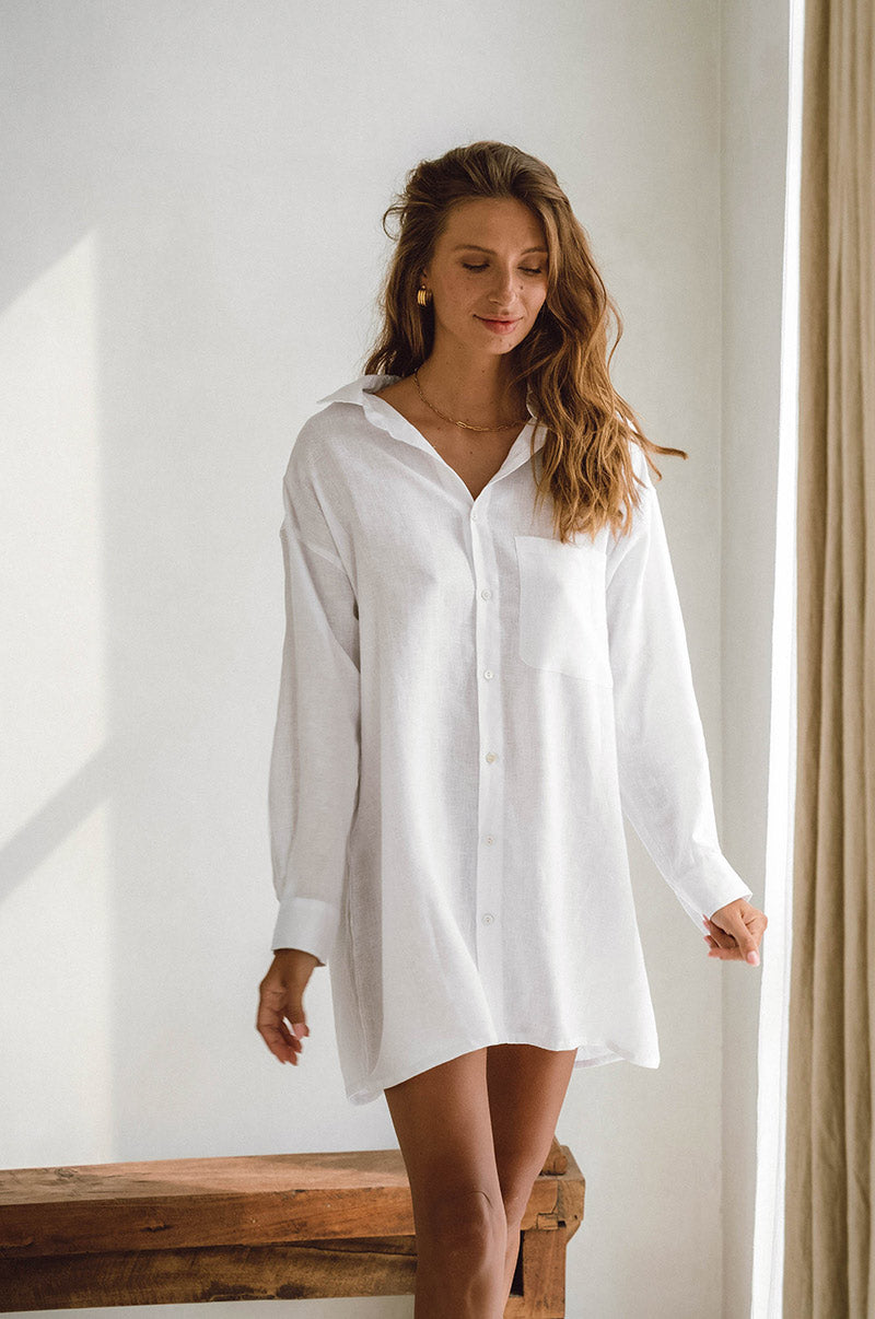 SUMMER Shirt Dress - white linen