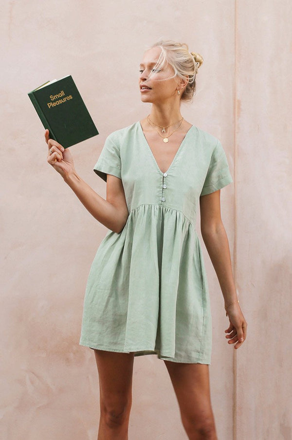 pale green linen dress The Linen Shirtdress in Beetle Green main image 1