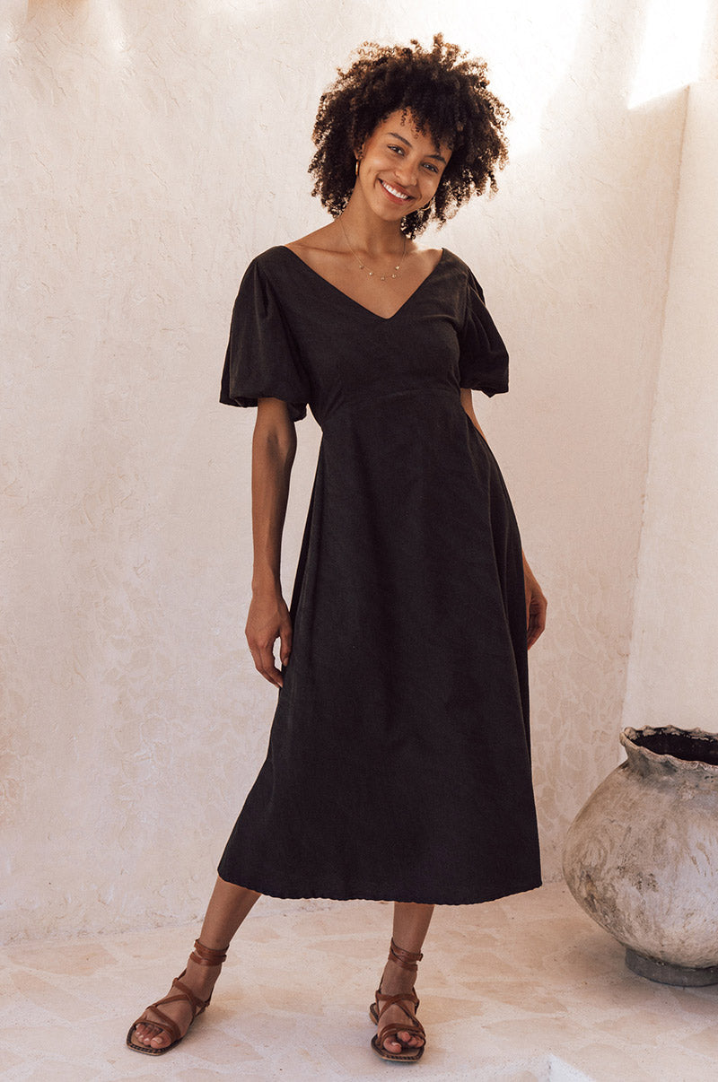 DAYDREAM Midi Dress - black cotton blend