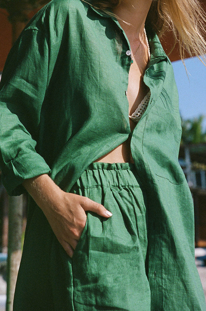 SUMMER Shirt Dress - dark green linen