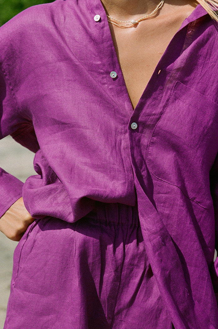 SUMMER Shirt Dress - purple linen