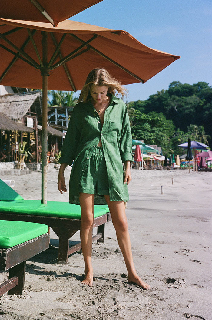 SUMMER Shirt Dress - dark green linen