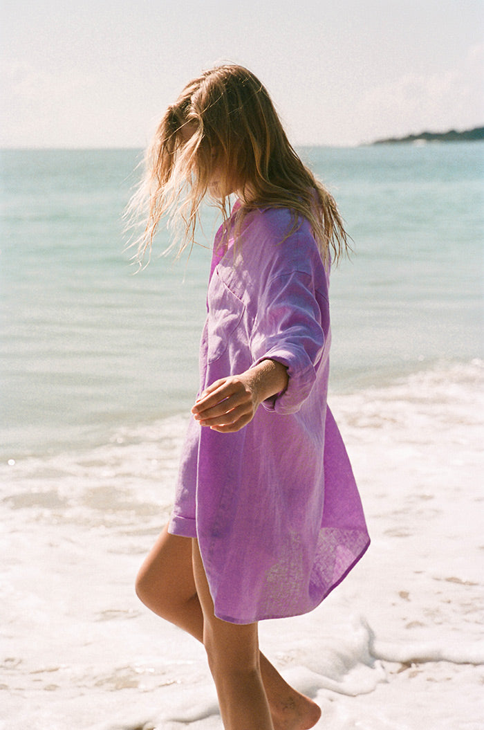 SUMMER Shirt Dress - light purple linen