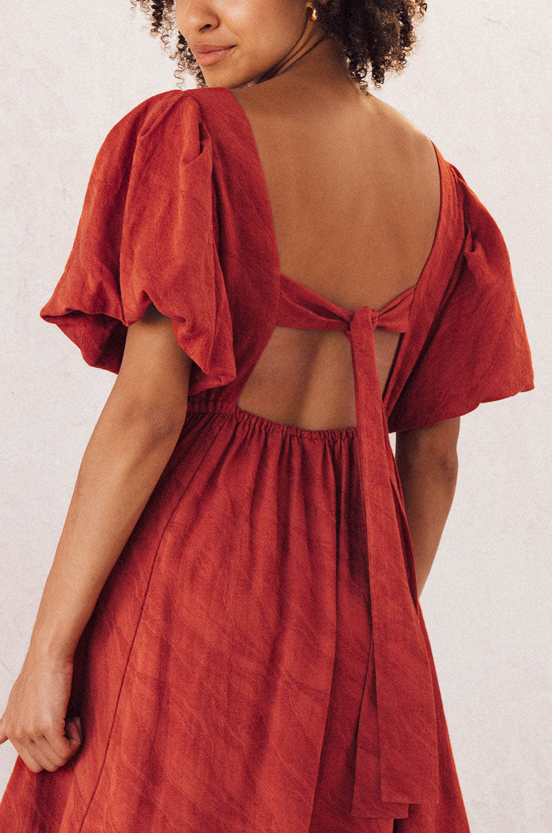 DAYDREAM Midi Dress - warm red cotton blend