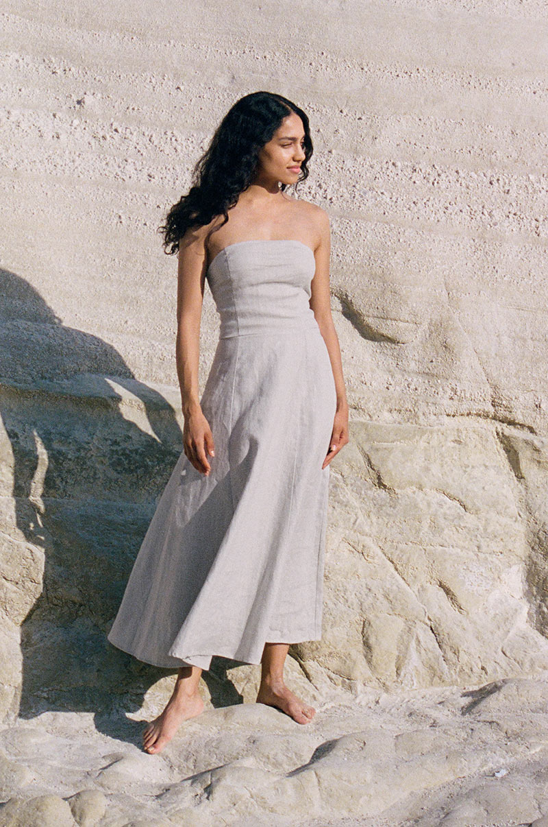 AMARA Midi Dress - Stone linen - ROVE Designs