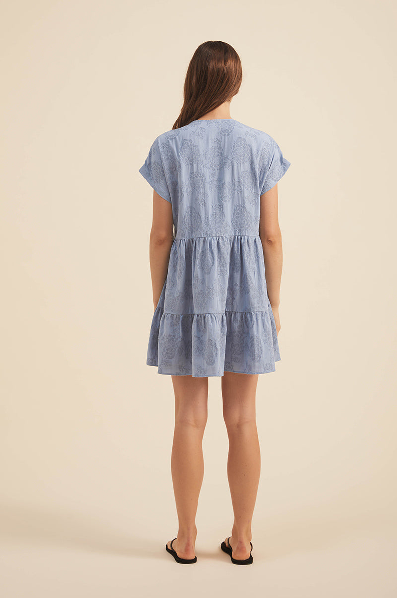 Textured cotton blue-denim shift dress