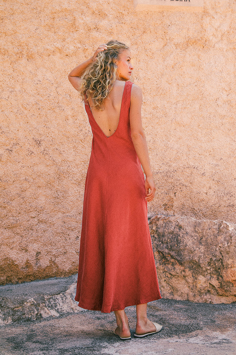 Flattering bias midi red dress