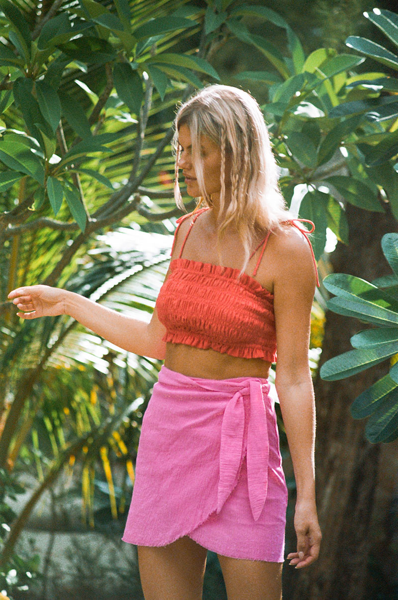 ISLA Wrap Skirt - pink linen cotton