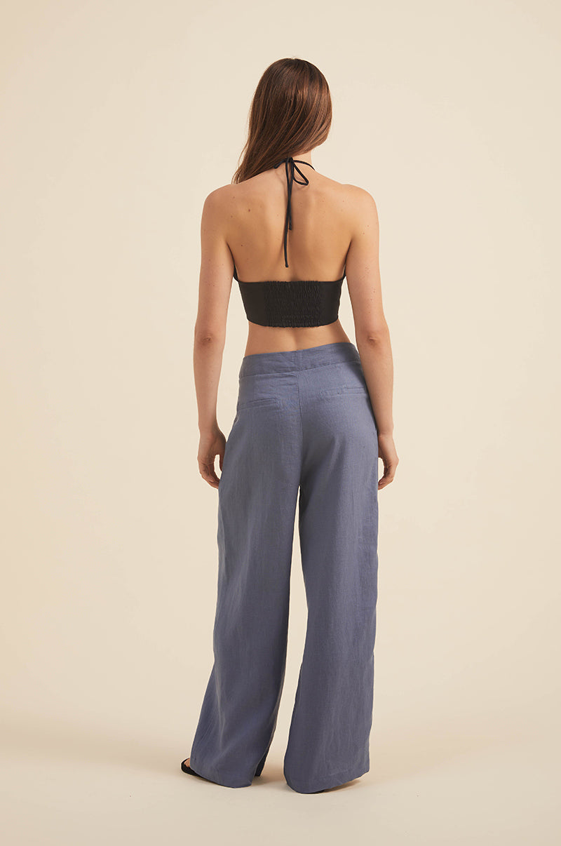 Grey blue mid to high rise chic trousers