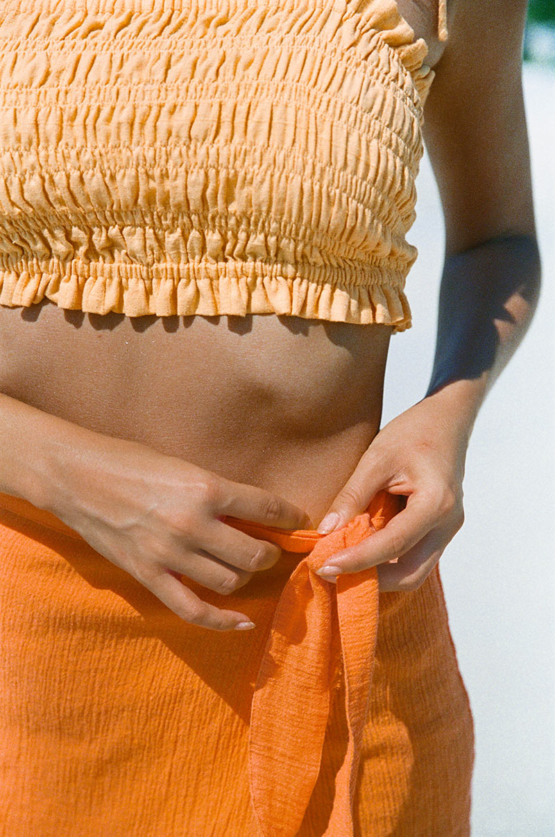 ISLA Wrap Skirt - mandarin orange linen cotton