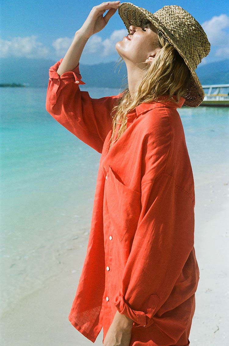 SUMMER Shirt Dress - coral linen