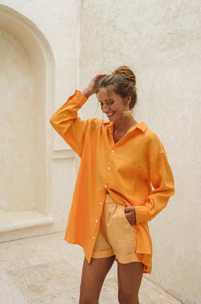 Over-Size Shirt Dress in mandarin-orange - ROVE