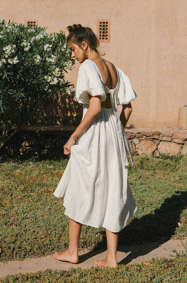 Sophisticated Off-White Backless Dress - ROVE