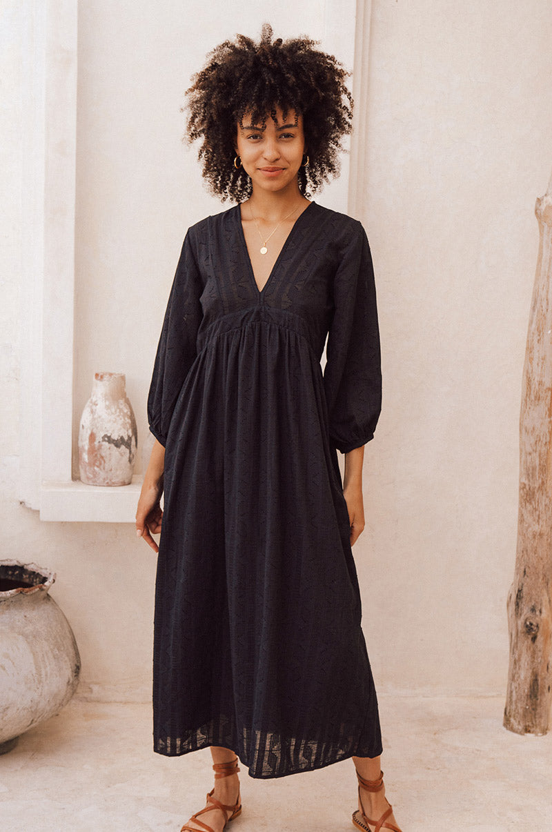 black cotton midi dress Women's You Already Know Black Cotton Bustier Bodice Midi Dress | Size: S