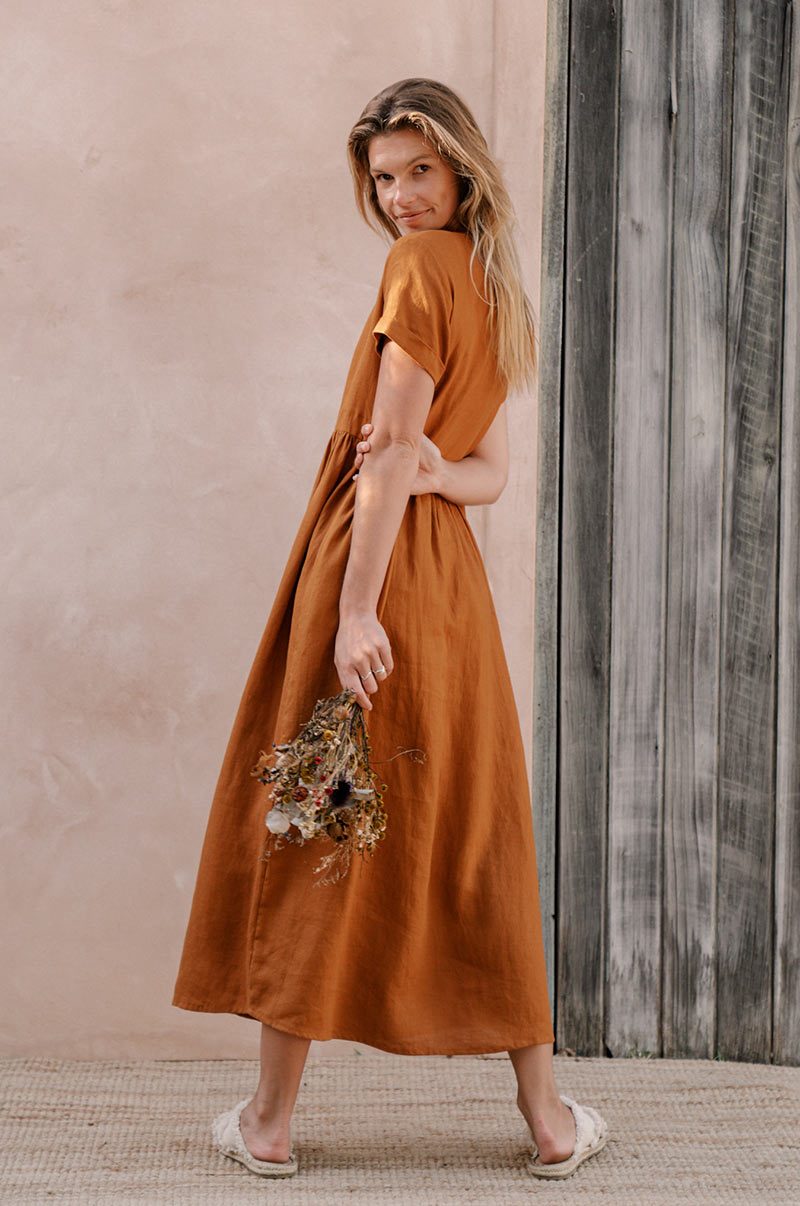 Ochre linen SUNSEEKER Midi Dress