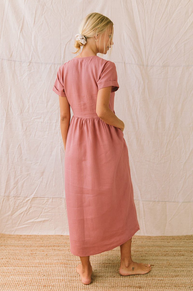SUNSEEKER Midi Dress - dark blush linen