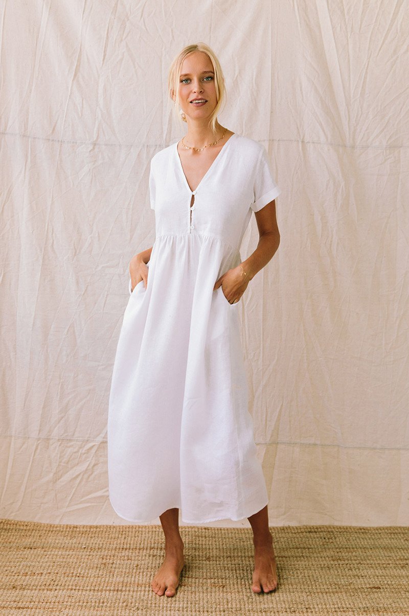 SUNSEEKER Midi Dress - white linen