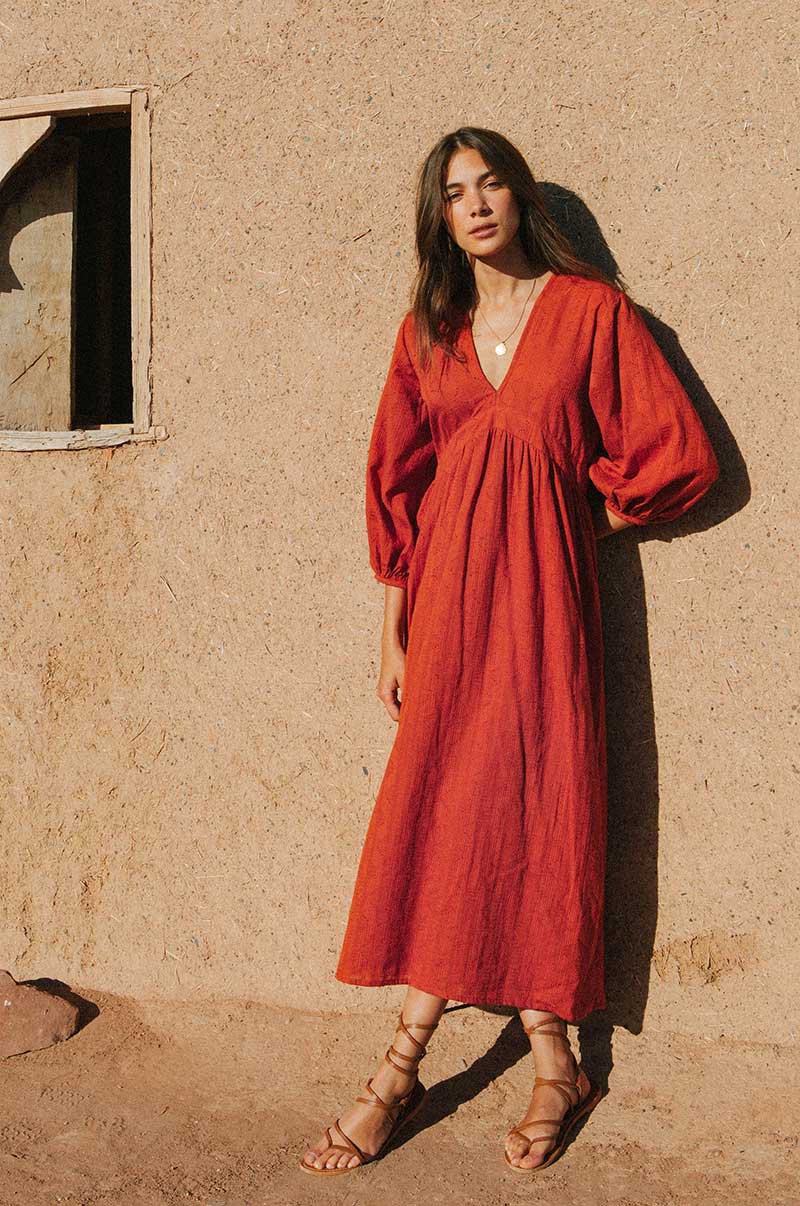 Red v-neck cotton dress