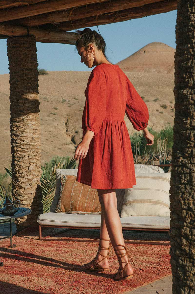 ALMA Mini Dress - warm red cotton