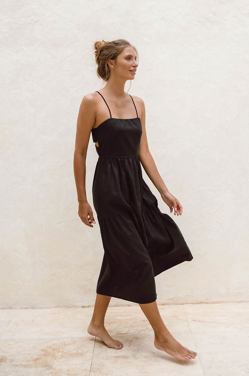 JOIE Midi Dress - black linen cotton