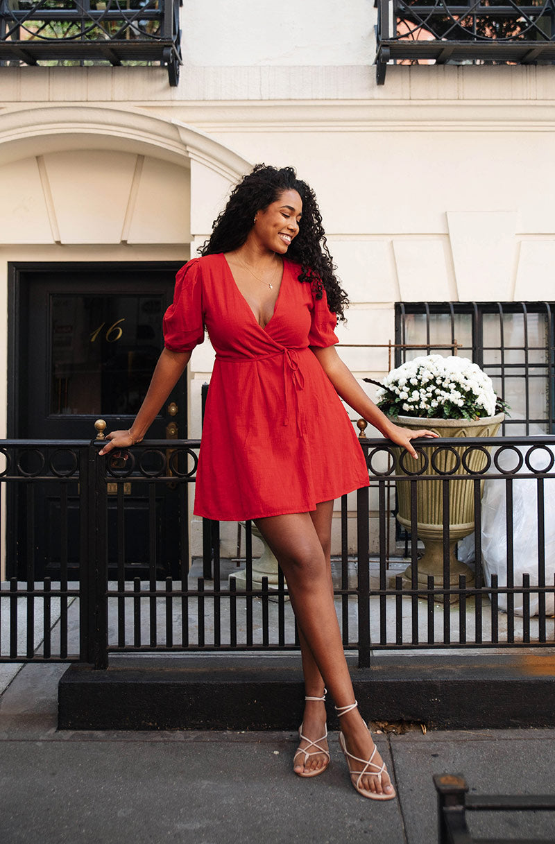 WANDERLUST Wrap Dress - red cotton