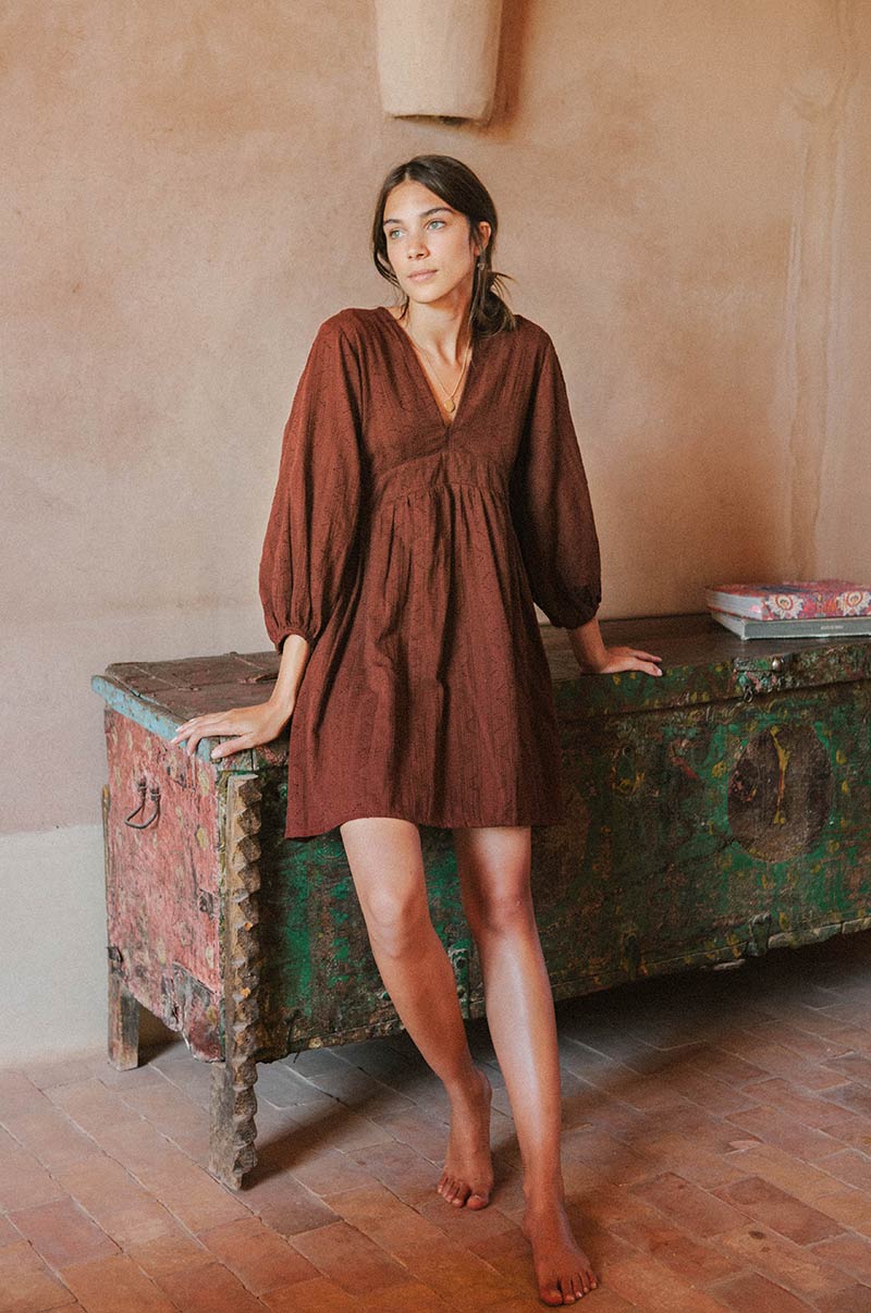 chocolate brown cotton dress Chocolate Brown Sleeve and Neck Gathered Dress Cotton Girls Dress